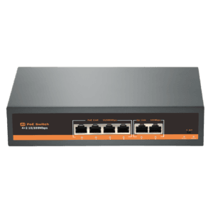 PoE-Switch mit 4 Ports für Überwachungskameras. Plug & Play, bis zu 250 m PoE-Reichweite, einfache Verbindung mit Rekorder & Netzwerkkabel.
