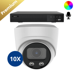 Zehn weiße Sony Dome Premium Full Color 4K Überwachungskameras, bieten hervorragende Bildqualität mit 4K-Auflösung und klaren Farben bei Tag und Nacht.