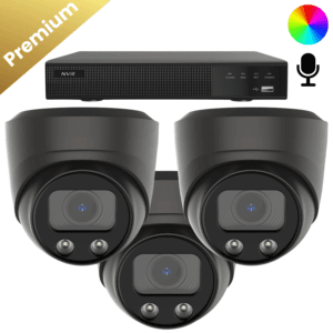 3x Sony Dome Premium Full Color 4K Überwachungskamera – Schwarz: Drei schwarze Sony Dome Premium Full Color 4K Kameras mit Mikrofon, für lebendige Farbbilder und Tonaufnahmen bei Tag und Nacht. Das perfekte System für Ihre Kameraüberwachung.