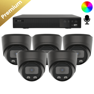 Kameraüberwachung mit 5x der Sicherheitskamera Dome Premium Full Color. 24/7 gesichert mit Farbbild und Tonaufnahme. Gestochen scharfes 8MP 4K Bild. Zwei Wochen Rückblick.