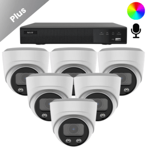 Ein komplettes Set mit 6 AI-ISP-Überwachungskameras. Die Kamera verfügt über LED-Leuchten, sodass Sie die Aufnahmen rund um die Uhr in Farbe sehen. Zudem ist es möglich, mit dieser Sicherheitskamera Ton aufzunehmen.