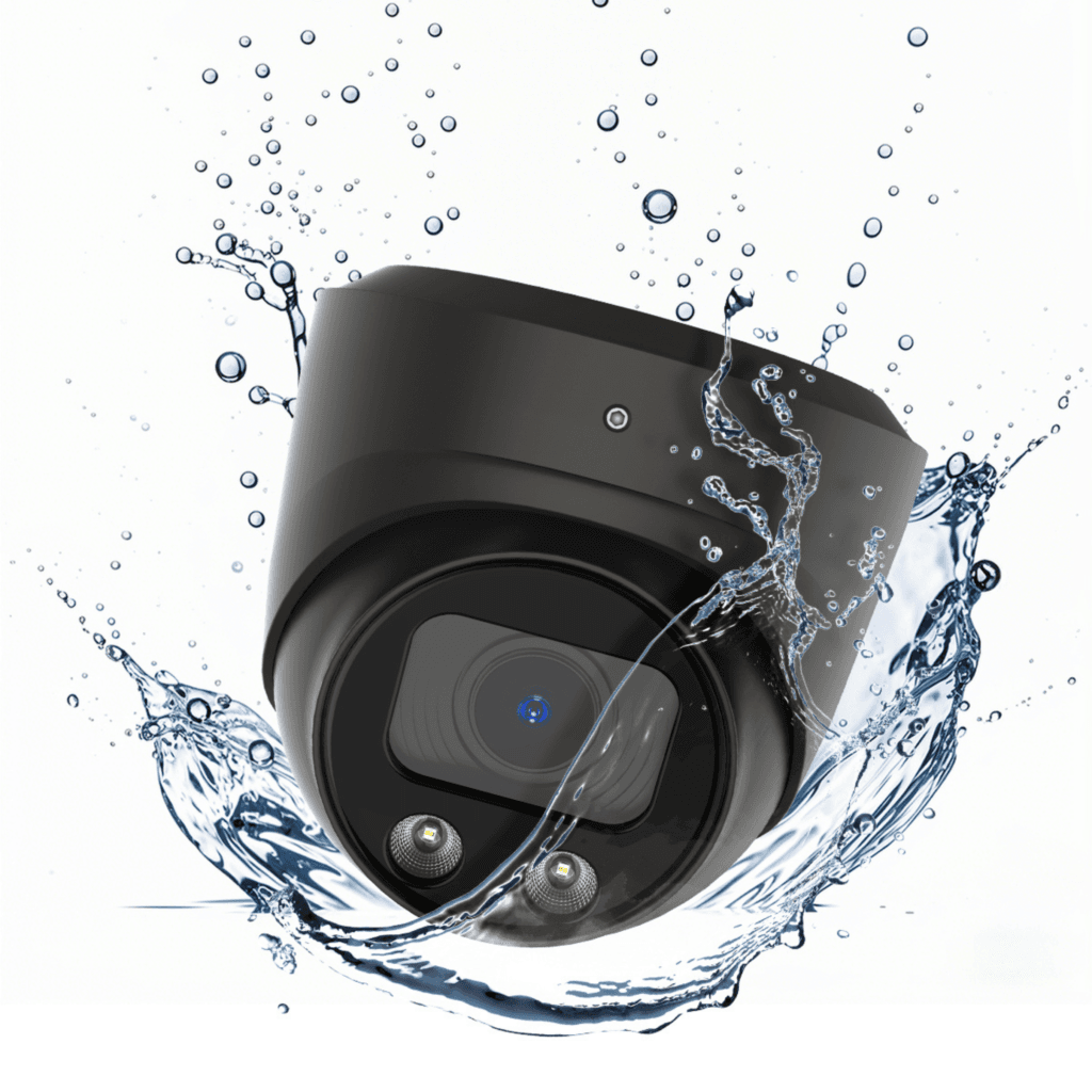 Die Premium-Dome-Überwachungskamera hat ein IP67-Gehäuse. Das bedeutet, dass die Kamera staubfrei und wasserdicht ist. Ideal für draußen und drinnen.