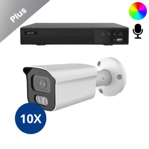 Komplettes Überwachungskamera-System mit 10 Sony Bullet Plus AI-ISP Full Color Kameras in Weiß, in QHD 2K Auflösung und mit bis zu vierzig Metern Nachtsicht. Mit integriertem Mikrofon, für Innen und Außen geeignet und sofort einsatzbereit.