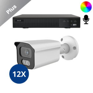 Komplettes Überwachungskamera-System mit 12 Sony Bullet Plus AI-ISP Full Color Kameras in Weiß, in QHD 2K Auflösung und mit bis zu vierzig Metern Nachtsicht. Mit integriertem Mikrofon, für Innen und Außen geeignet und sofort einsatzbereit.