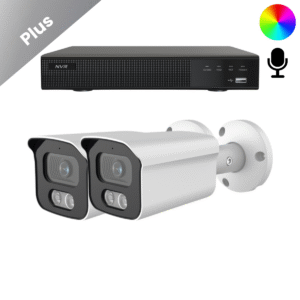 Komplettes Überwachungskamera-System mit 2 Sony Bullet Plus AI-ISP Full Color Kameras in Weiß, in QHD 2K Auflösung und mit bis zu vierzig Metern Nachtsicht. Mit integriertem Mikrofon, für Innen und Außen geeignet und sofort einsatzbereit.