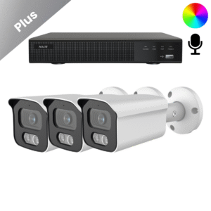 Komplettes Überwachungskamera-System mit 3 Sony Bullet Plus AI-ISP Full Color Kameras in Weiß, in QHD 2K Auflösung und mit bis zu vierzig Metern Nachtsicht. Mit integriertem Mikrofon, für Innen und Außen geeignet und sofort einsatzbereit.