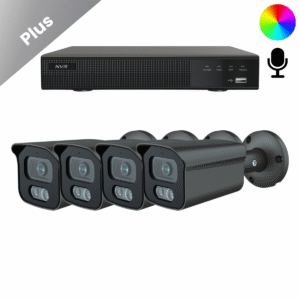 Komplettes Überwachungskamera-System mit 4 Sony Bullet Plus AI-ISP Full Color Kamera in Schwarz, in QHD 2K Auflösung und mit bis zu vierzig Metern Nachtsicht. Mit integriertem Mikrofon, für Innen und Außen geeignet und sofort einsatzbereit.
