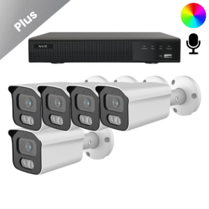 Komplettes Überwachungskamera-System mit 5 Sony Bullet Plus AI-ISP Full Color Kameras in Weiß, in QHD 2K Auflösung und mit bis zu vierzig Metern Nachtsicht. Mit integriertem Mikrofon, für Innen und Außen geeignet und sofort einsatzbereit.