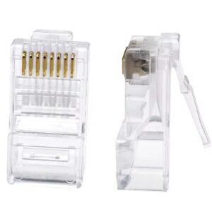 Transparente RJ45 Stecker mit vergoldeten Kontakten für eine stabile Netzwerkverbindung