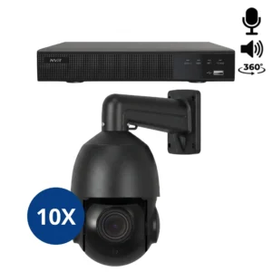 Komplettes 2K PTZ Überwachungskamera Set mit 10 Kameras Schwarz, 360 Grad Drehung, Mikrofon und Lautsprecher. Für Innen und Außen geeignet.
