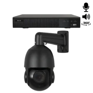 Komplettes 2K PTZ Überwachungskamera Set mit 1 Kamera Schwarz, 360 Grad Drehung, Mikrofon und Lautsprecher. Für Innen und Außen geeignet.
