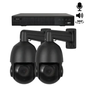 Komplettes 2K PTZ Überwachungskamera Set mit 2 Kameras Schwarz, 360 Grad Drehung, Mikrofon und Lautsprecher. Für Innen und Außen geeignet.